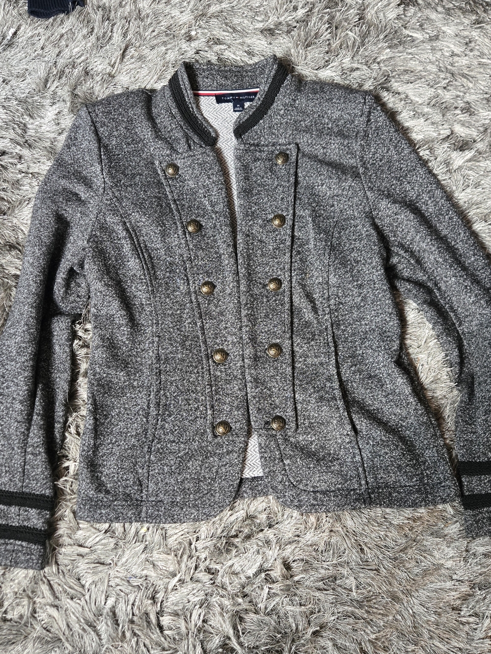 Tommy Hilfiger Women's Gray Military-Style Knit Jacket